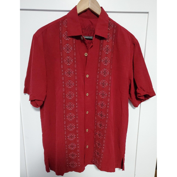 TOMMY BAHAMA Men's Burgundy 100% Silk Shirt Medium - Picture 1 of 4